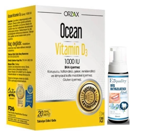Orzax Ocean Vitamin D3 1000 IU Sprey 20ml - Diş Beyazlatıcı Köpük Hediye