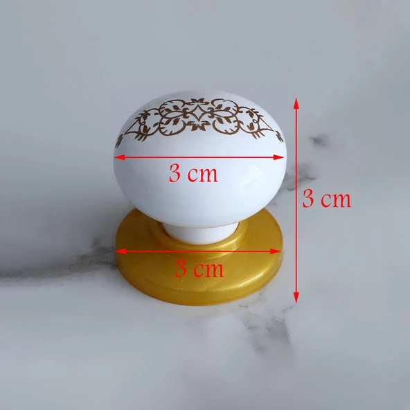 Polimer Düğme Beyaz Gold Kulp Desenli Tablalı Dolap Mobilya Mutfak Dolabı Çekmece Kulpu Kulbu 5 ADET - 4