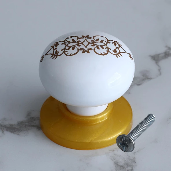 Polimer Düğme Beyaz Gold Kulp Desenli Tablalı Dolap Mobilya Mutfak Dolabı Çekmece Kulpu Kulbu 5 ADET - 7