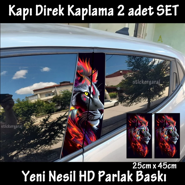 aslan oto kapı sticker 2li sağ sol kapı direk için folyo kaplama - tuning modifiye görünüm