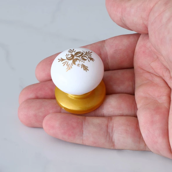 Polimer Düğme Kulp Desenli Beyaz Tablalı Gold Mobilya Mutfak Dolabı Çekmece Dolap Kulpu Kulbu 5 ADET - 3