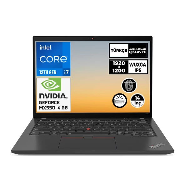 Lenovo ThinkPad T14 Gen 4 i7-1370P 32GB 512GB SSD 4GB MX550 14" WUXGA Freedos Taşınabilir Bilgisayar 21HD00ECTX