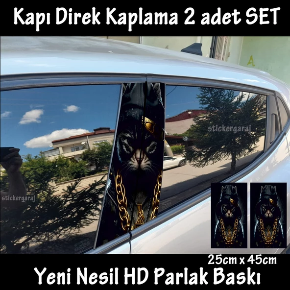 repçi kara kedi oto kapı sticker 2li sağ sol kapı direk için folyo kaplama - tuning modifiye görünüm