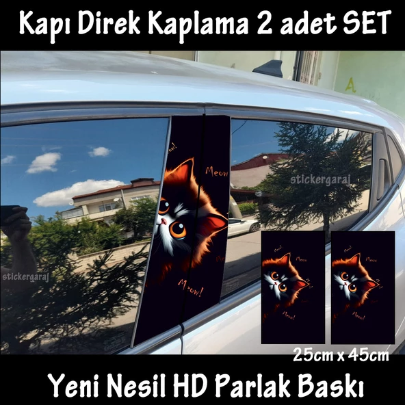 sevimli kedi oto kapı sticker 2li sağ sol kapı direk için folyo kaplama - tuning modifiye görünüm ürün görseli