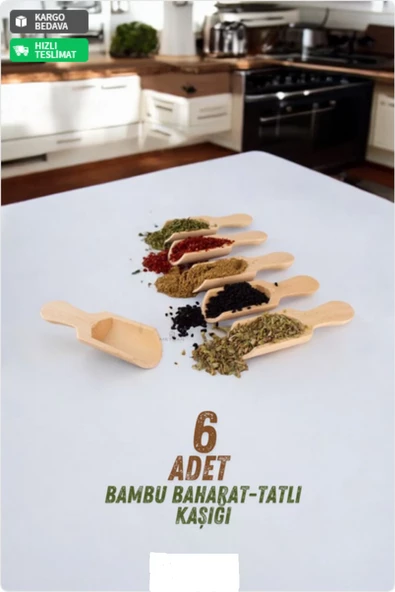 BAMBU AHŞAP BAHARAT KAŞIĞI KÜREĞİ 6 Adet