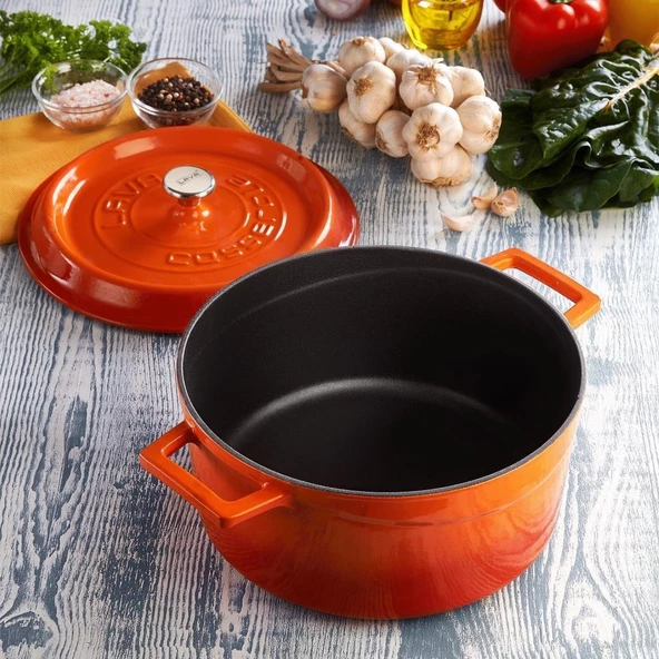 Lava Trendy Yuvarlak 20 cm Demir Döküm Derin Tencere Turuncu - 4