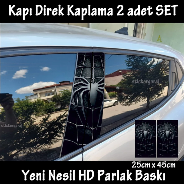 siyah örümcek oto kapı sticker 2li sağ sol kapı direk için folyo kaplama - tuning modifiye görünüm