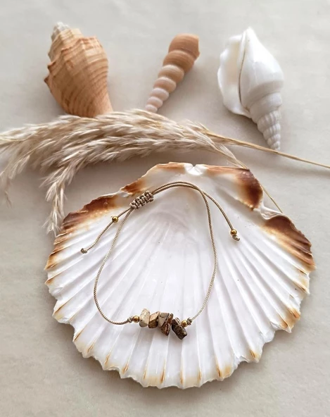 Bileklik Doğal Taş Bileklik Jasper Ayarlanabilir Kadın Kız Bileklik Çakra Yogo