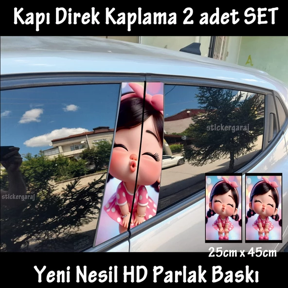 sevimli kız oto kapı sticker 2li sağ sol kapı direk için folyo kaplama - tuning modifiye görünüm