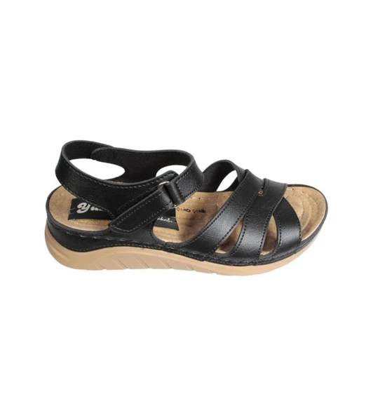 YAZKIŞ Kadın Siyah Vizon Önü Çift Çapraz Bantlı Bilği Çrtlı Rahat Comfort Taban Esnek Sandalet - Resim 5