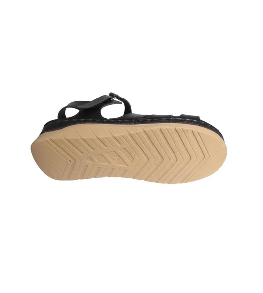 YAZKIŞ Kadın Siyah Vizon Önü Çift Çapraz Bantlı Bilği Çrtlı Rahat Comfort Taban Esnek Sandalet - Resim 7