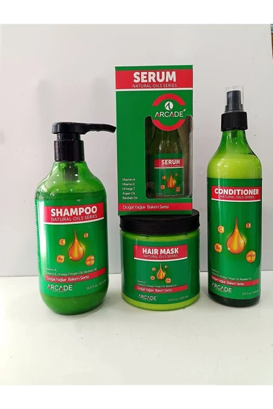 Arcade Saç Bakım Şampuanı Doğal Yağlar Bakım 500ML 4Lü Saç Bakım seti - Resim 2