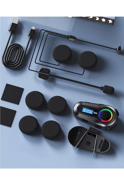 Motorsiklet Kask Interkom Kulaklık RGB Işık LCD Ekranlı FM Radyo Bluetooth 5.3 Çift Telefon Bağlantı - 8