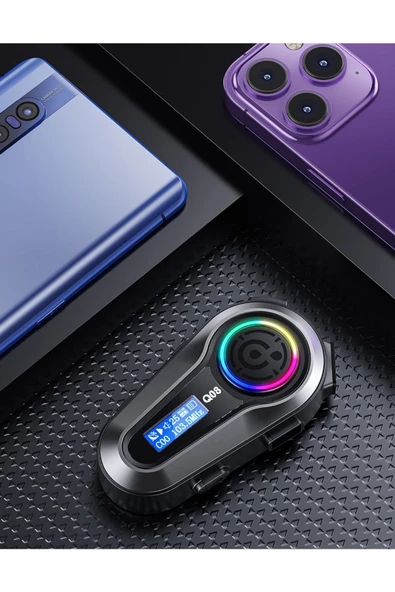 Motorsiklet Kask Interkom Kulaklık RGB Işık LCD Ekranlı FM Radyo Bluetooth 5.3 Çift Telefon Bağlantı - 7