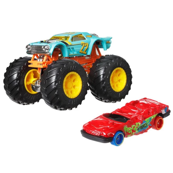 Hot Wheels Monster Trucks ve Araba Seti 1:64 Arabalar RODGER DODGER WREX GRH81-HWN37 - 2