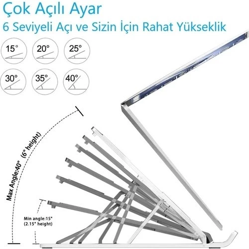 Mi7a Alüminyum Ayarlı Laptop Macbook Notebook Yükseltici Tutucu Stand - 5