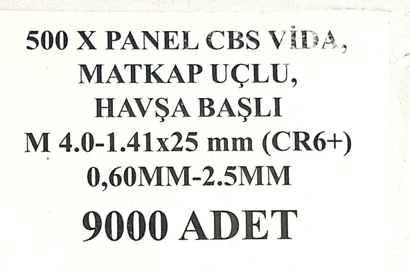 Aqua Panel CBS Vida Matkap Uçlu Havşa Başlı Alçıpan Vidası 9000 Adet - 2