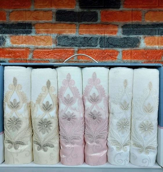 Polo Life Kutulu Nakışlı Kadife Pamuk 6lı Havlu Seti-v3 Krem Pudra Cappucino - 2