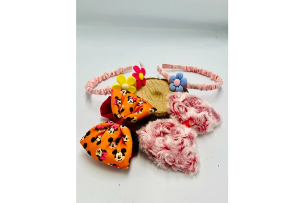 Renkli Desenli Taç Toka Bandana Set