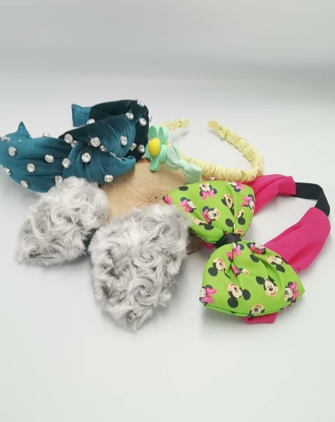 Renkli Desenli Taç Toka Bandana Set