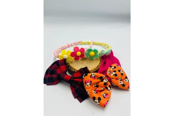 Renkli Desenli Taç Toka Bandana Set ürün görseli