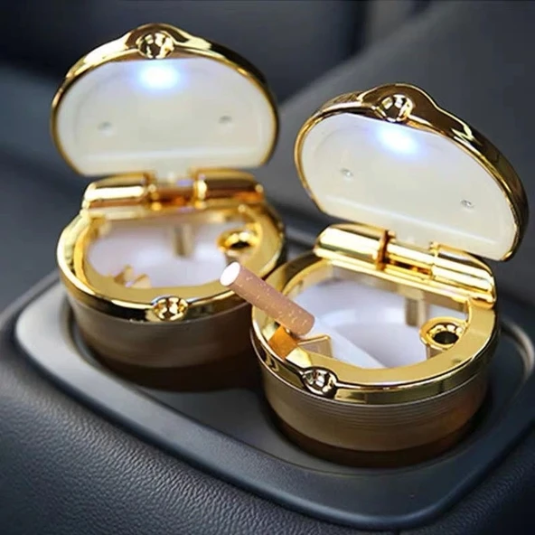 Lüx Gold Renk Araç İçi Küllük - Işıklı Kapaklı Araç Küllüğü - - 3