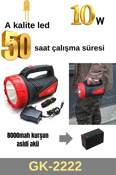 50 saat çalışma süreli 8000mah el feneri projektör