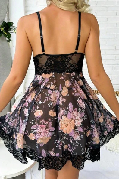 YNT Siyah Desenli Mini Gecelik 15700 - 4