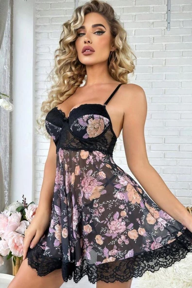 YNT Siyah Desenli Mini Gecelik 15700 - 3