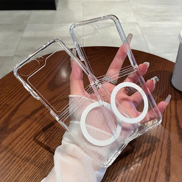 Şeffaf Mika Sararmaz Sert Magsafe Kılıf Galaxy Z Flip 4 - Resim 3