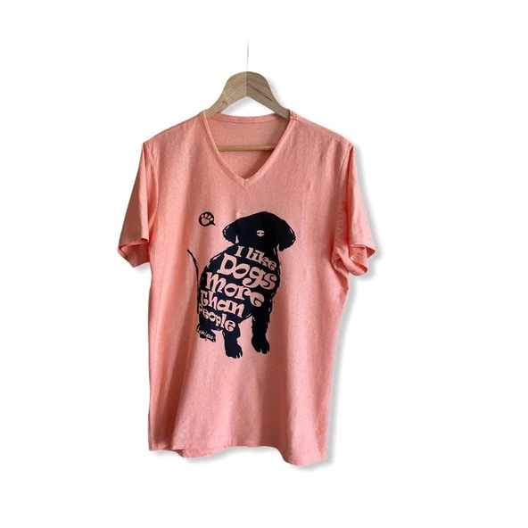 Hayvansever Tişört I Love Dogs More Than People Açık Turuncu - 3