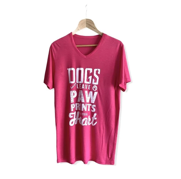 Hayvansever Tişört Dogs Leave Paw Prints in Your Heart Pembe - 4