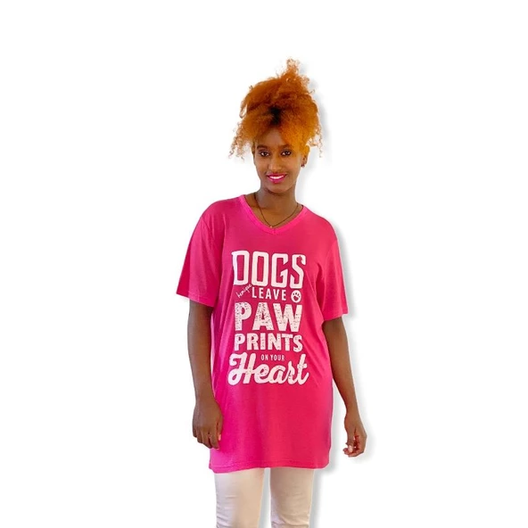 Hayvansever Tişört Dogs Leave Paw Prints in Your Heart Pembe - 3