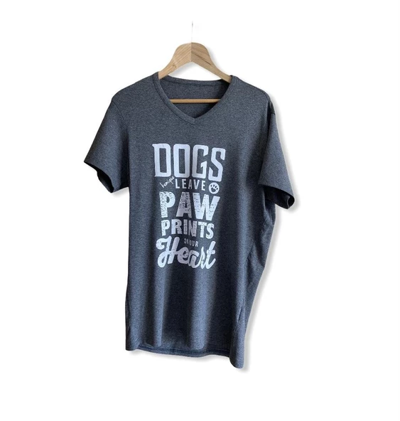 Hayvansever Tişört Dogs Leave Paw Prints in Your Heart Gri - 4