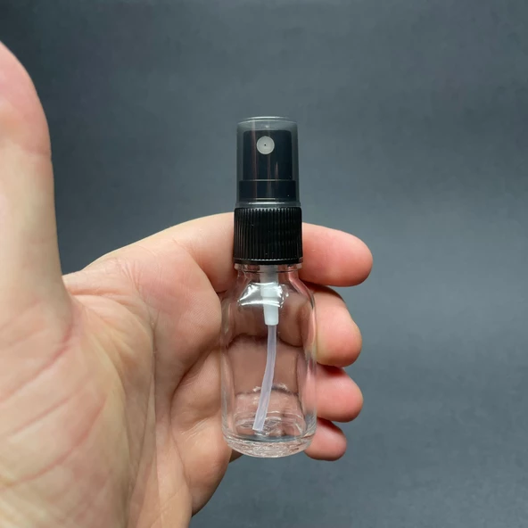 15 Ml Şeffaf Cam Şişe Siyah Spreyli ,  15Cc Şeffaf Spreyli Boş Şişe x 6 Adet