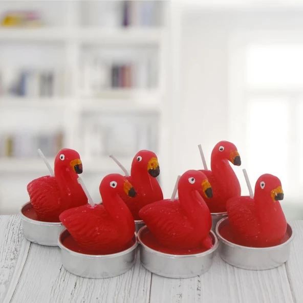 6 Adet 4cm Flamingo Tealight Mum - 4