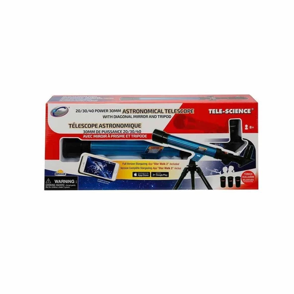 Oyuncak Tele-science 20/30/40 Tripodlu 30 mm Küçük Mavi Teleskop 23011 - 2