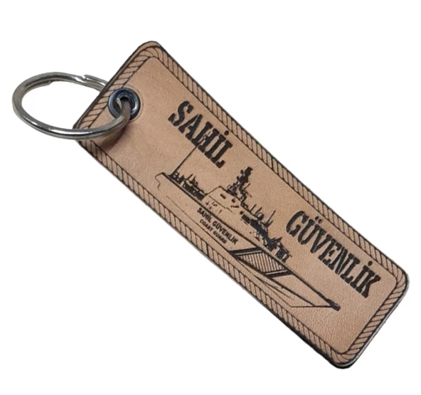 Sahil Güvenlik Deri Anahtarlık  - Arma - Leather Key Holder