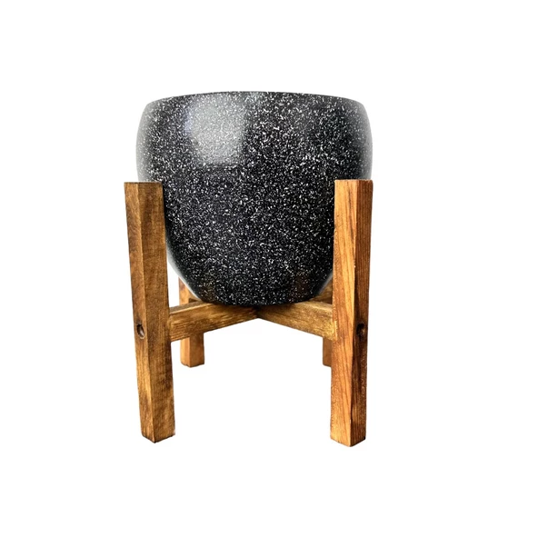 Bitki Tasarımı Siyah Granit Toprak Saksı Saksılık Salon Çiçeklik 4 Ayaklı - 15 CM - 6