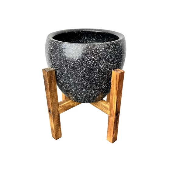 Bitki Tasarımı Siyah Granit Toprak Saksı Saksılık Salon Çiçeklik 4 Ayaklı - 15 CM - 5