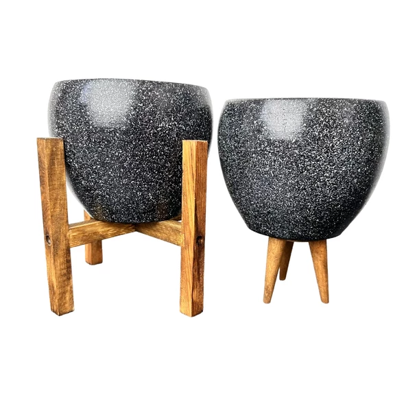 Bitki Tasarımı Siyah Granit Toprak Saksı Saksılık Salon Çiçeklik İkili Set 3 Ayaklı- 4 Ayaklı- 15 CM ürün görseli