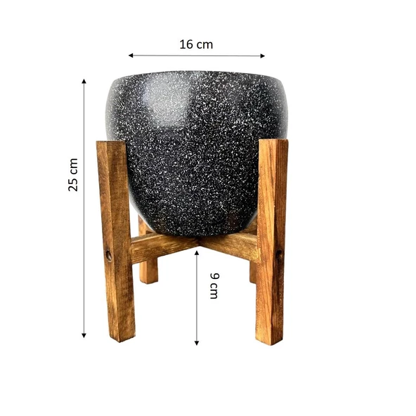 Bitki Tasarımı Siyah Granit Toprak Saksı Saksılık Salon Çiçeklik 4 Ayaklı - 15 CM - 2