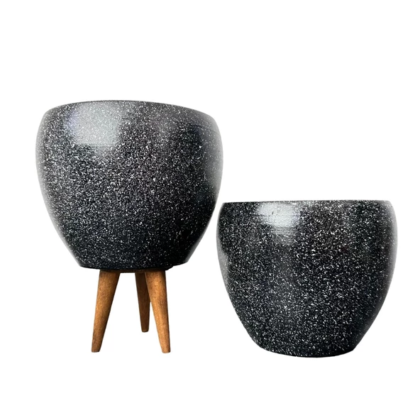 Bitki Tasarımı Siyah Granit Toprak Saksı Saksılık Salon Çiçeklik İkili Set Ayaksız - 3 Ayaklı- 15 CM ürün görseli