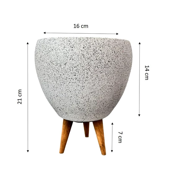 Bitki Tasarımı Beyaz Granit Toprak Saksı Saksılık Salon Çiçeklik 3 Ayaklı - 15 CM - 2