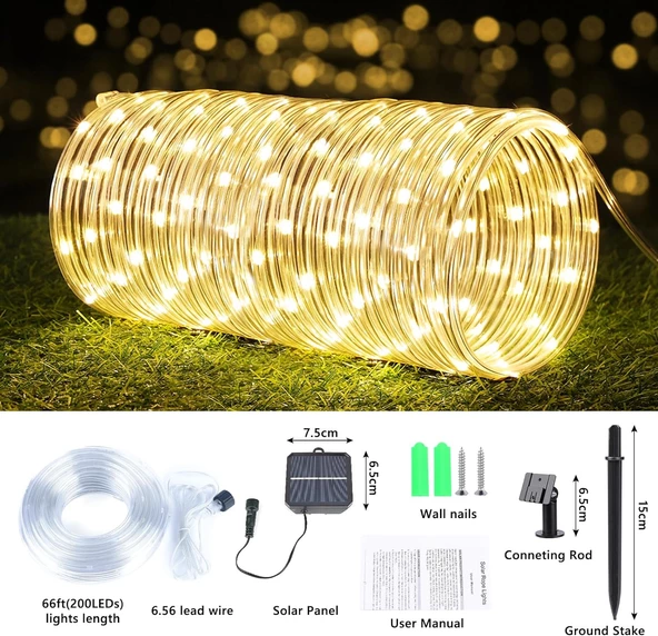 10m 100 LED Solar Halat Işıkları  Güneş Enerjili ve Su Geçirmez - 7
