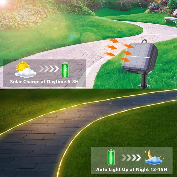 10m 100 LED Solar Halat Işıkları  Güneş Enerjili ve Su Geçirmez - 3