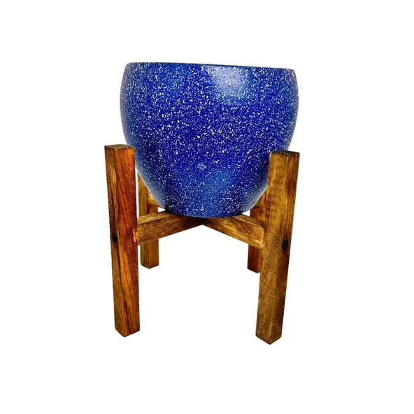 Bitki Tasarımı Lacivert Granit Toprak Saksı Saksılık Salon Çiçeklik 4 Ayaklı - 15 CM - 4