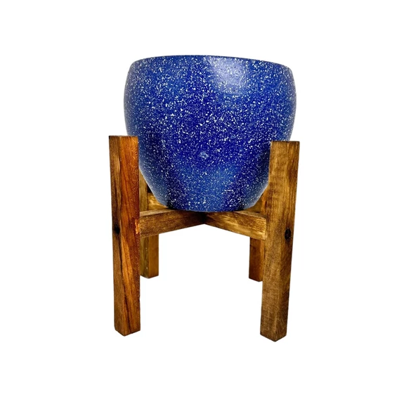 Bitki Tasarımı Lacivert Granit Toprak Saksı Saksılık Salon Çiçeklik 4 Ayaklı - 15 CM - 2