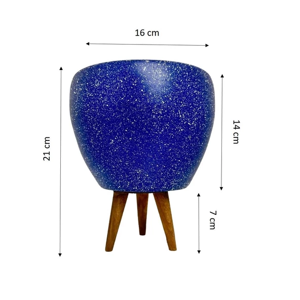 Bitki Tasarımı Lacivert Granit Toprak Saksı Saksılık Salon Çiçeklik 3 Ayaklı - 15 CM - 3