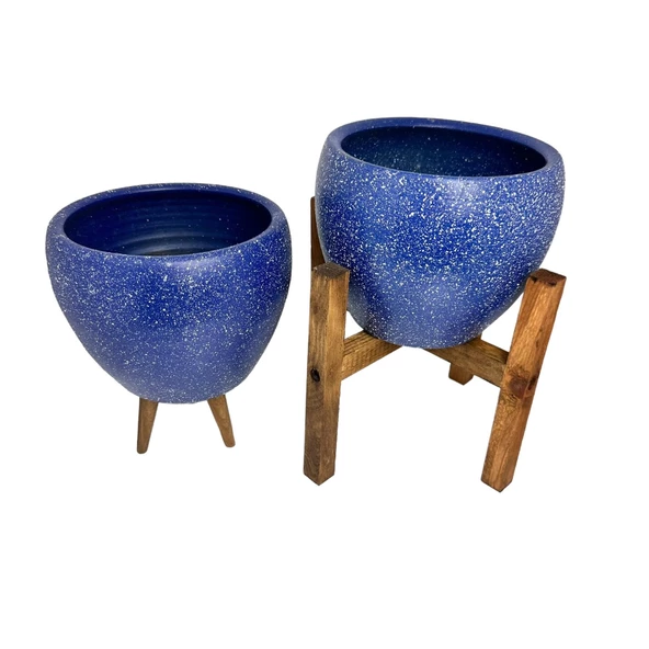 Bitki Tasarımı Lacivert Granit Toprak Saksı Saksılık Salon Çiçeklik İkili Set 3 Ayaklı- 4 Ayaklı- 15 CM - Resim 7
